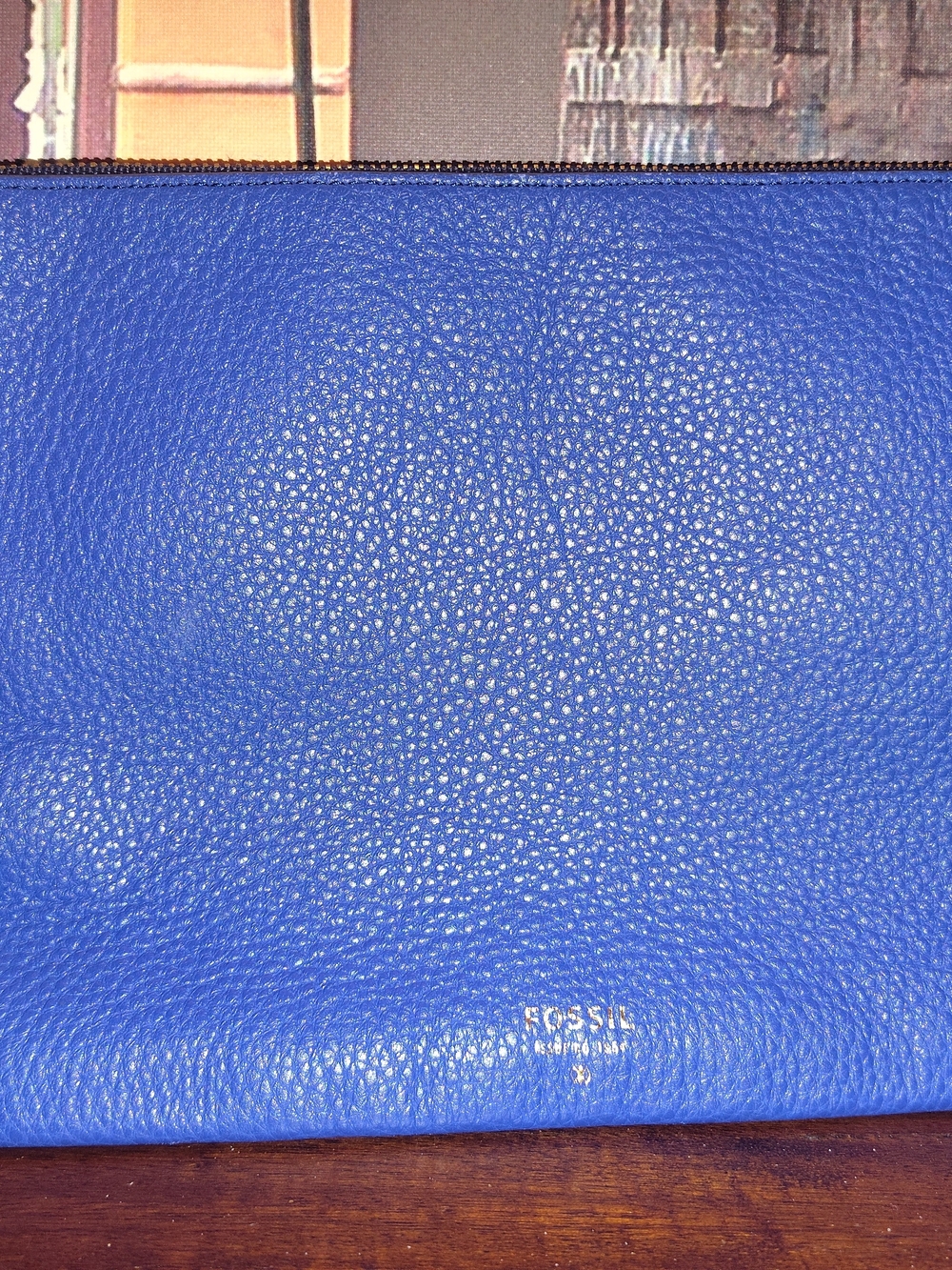 Fossil Bright Blue Pebbled Leather Wristlet Pouch